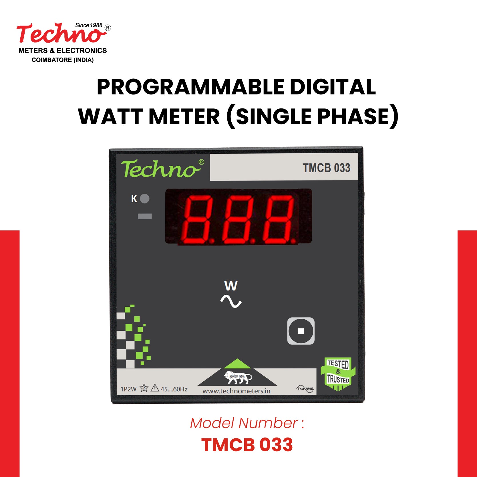 SINGLE PHASE PROGRAMMABLE DIGITAL  WATT METER