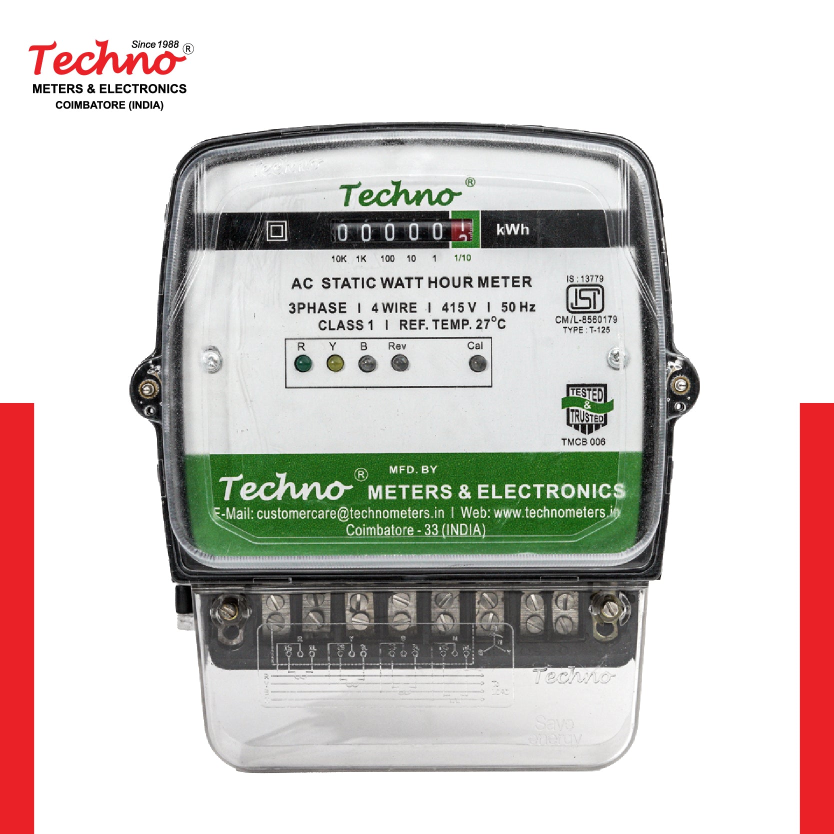 THREE PHASE COUNTER TYPE ENERGY METER (/5 A - CTO)