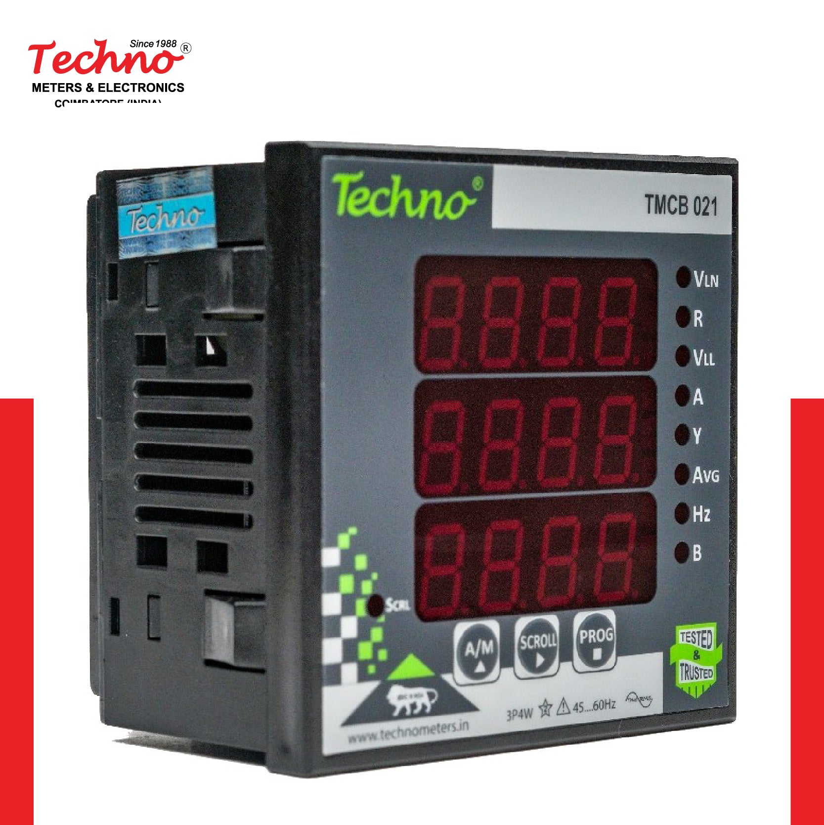 THREE PHASE VOLT AMPS FREQUENCY PANEL METER (40A)