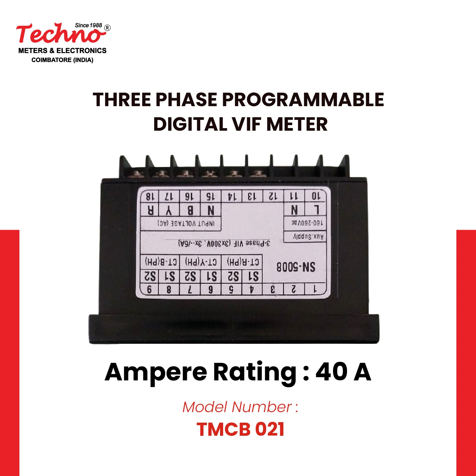 THREE PHASE VOLT AMPS FREQUENCY PANEL METER (40A)