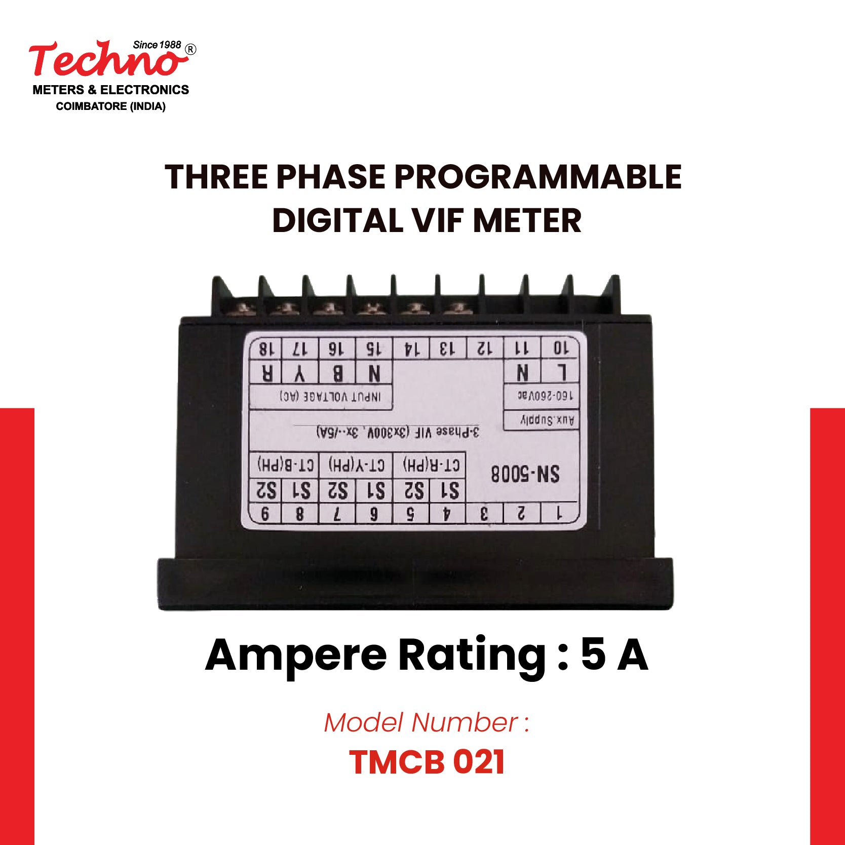 THREE PHASE VOLT AMPS FREQUENCY PANEL METER (5A)