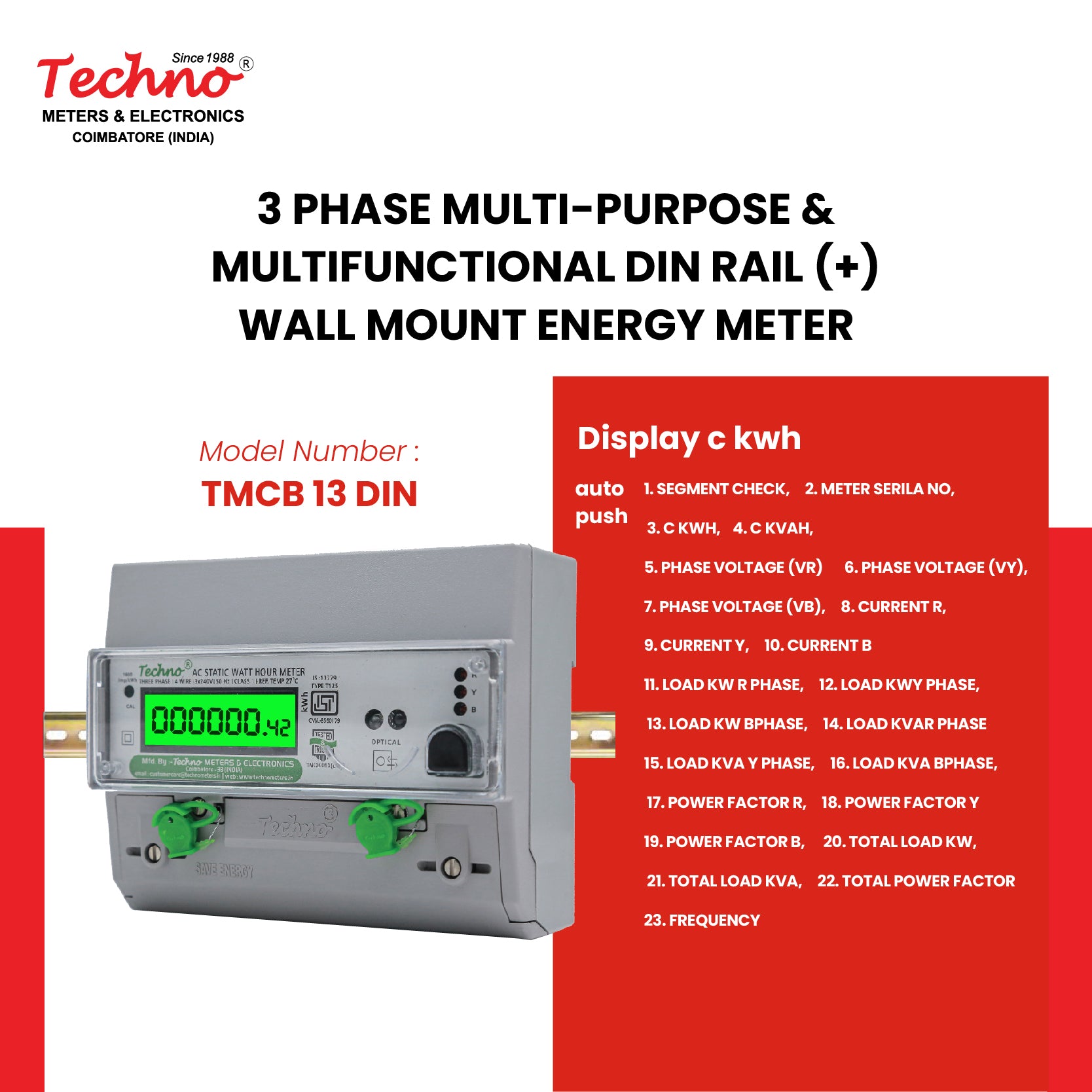 THREE PHASE DIGITAL DIN RAIL MOUNT ENERGY METER (10-60 A)