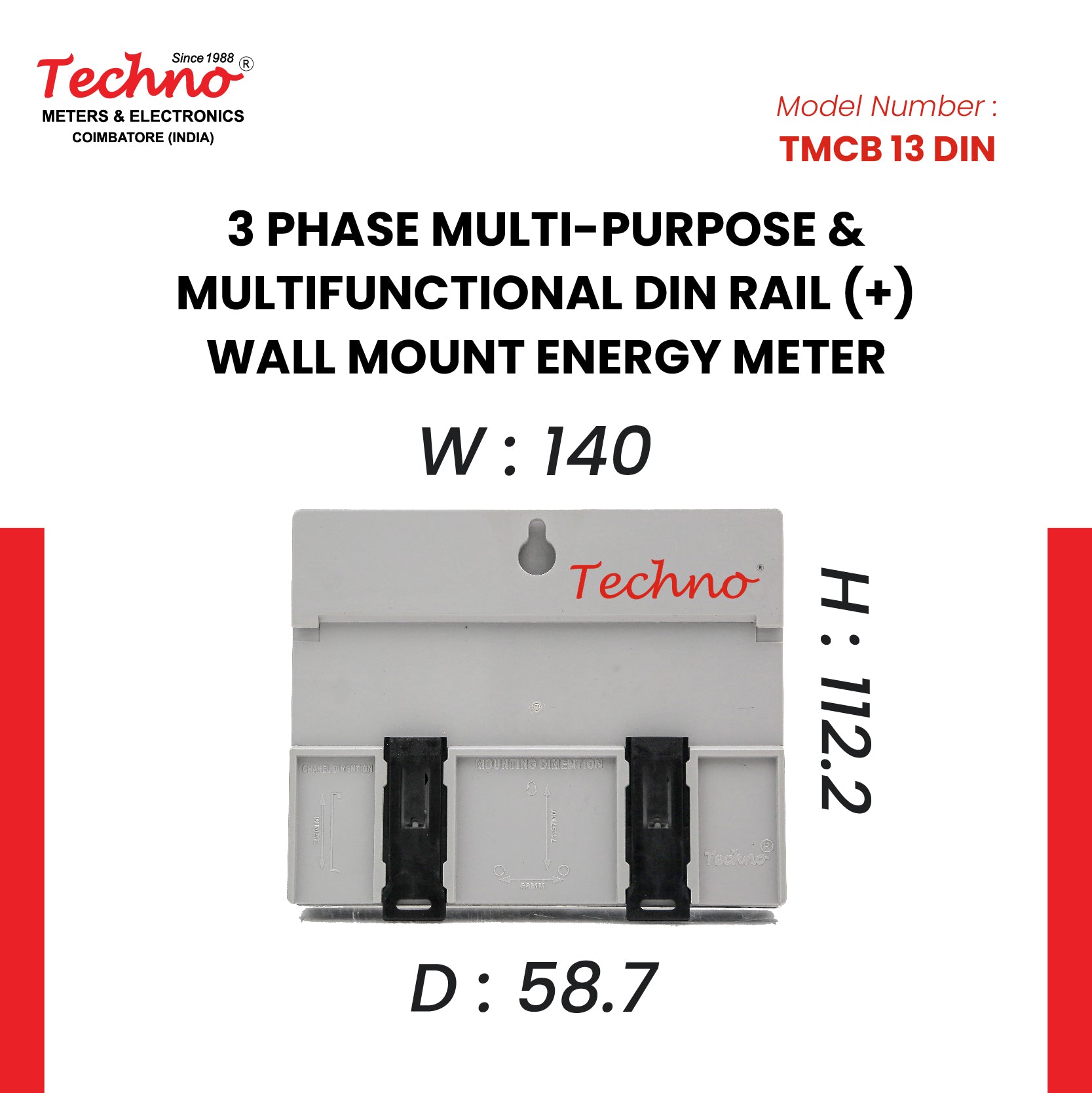 THREE PHASE DIGITAL DIN RAIL MOUNT ENERGY METER (10-60 A)