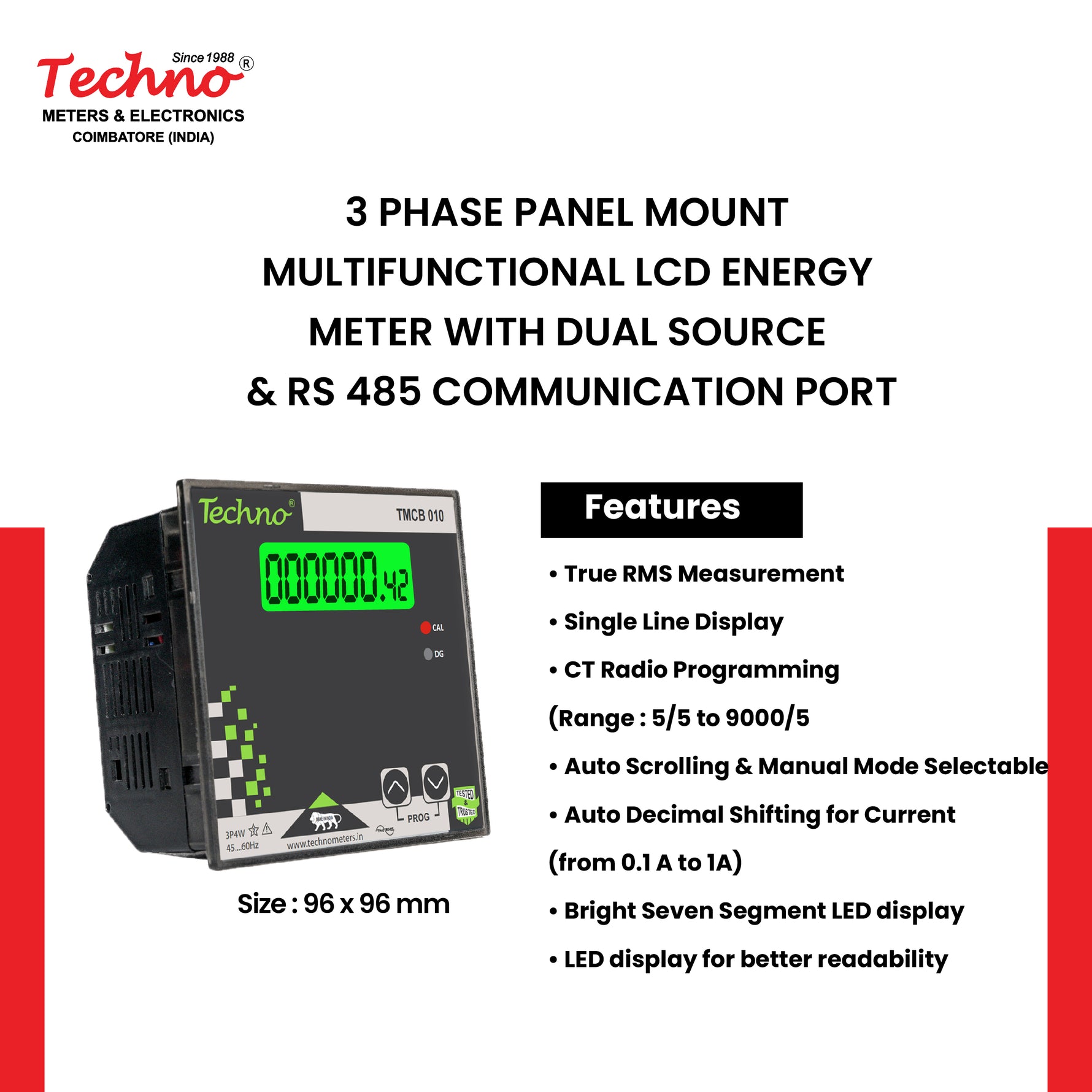 THREE PHASE DUAL SOURCE PANEL METER