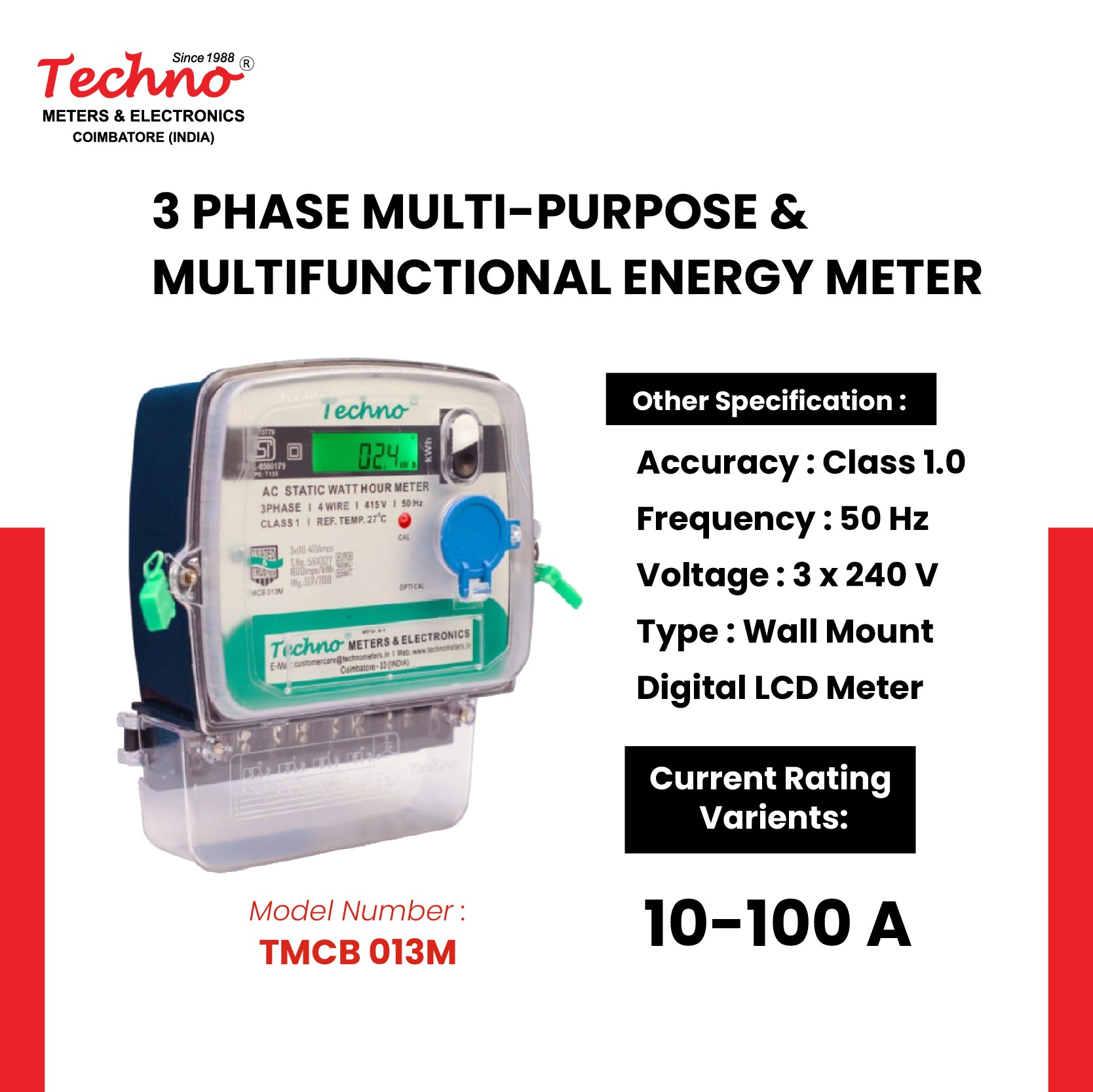 THREE PHASE DIGITAL MULTIFUNCTIONAL ENERGY METER (10-100 A)
