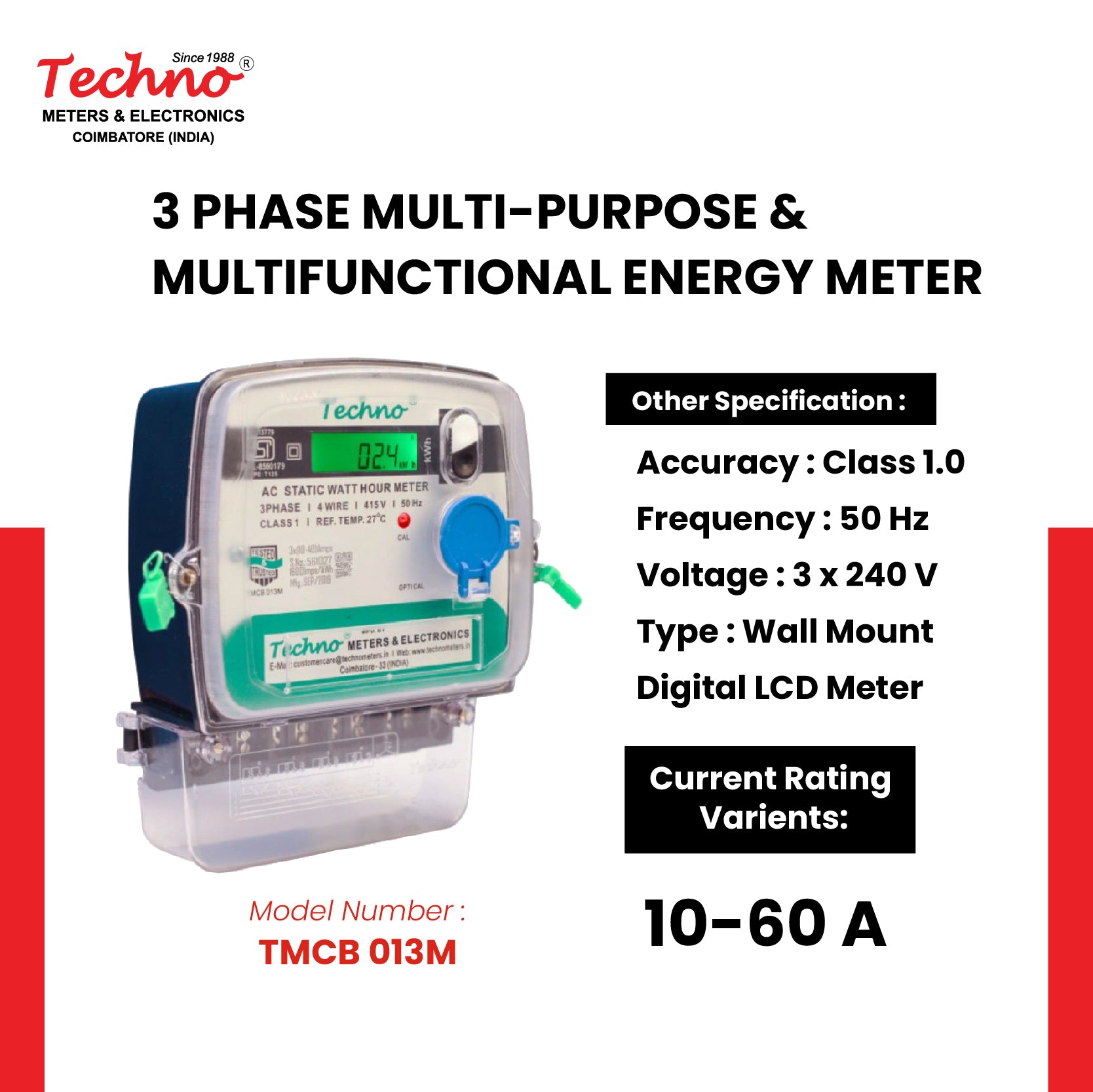 THREE PHASE DIGITAL MULTIFUNCTIONAL ENERGY METER (10-60 A)