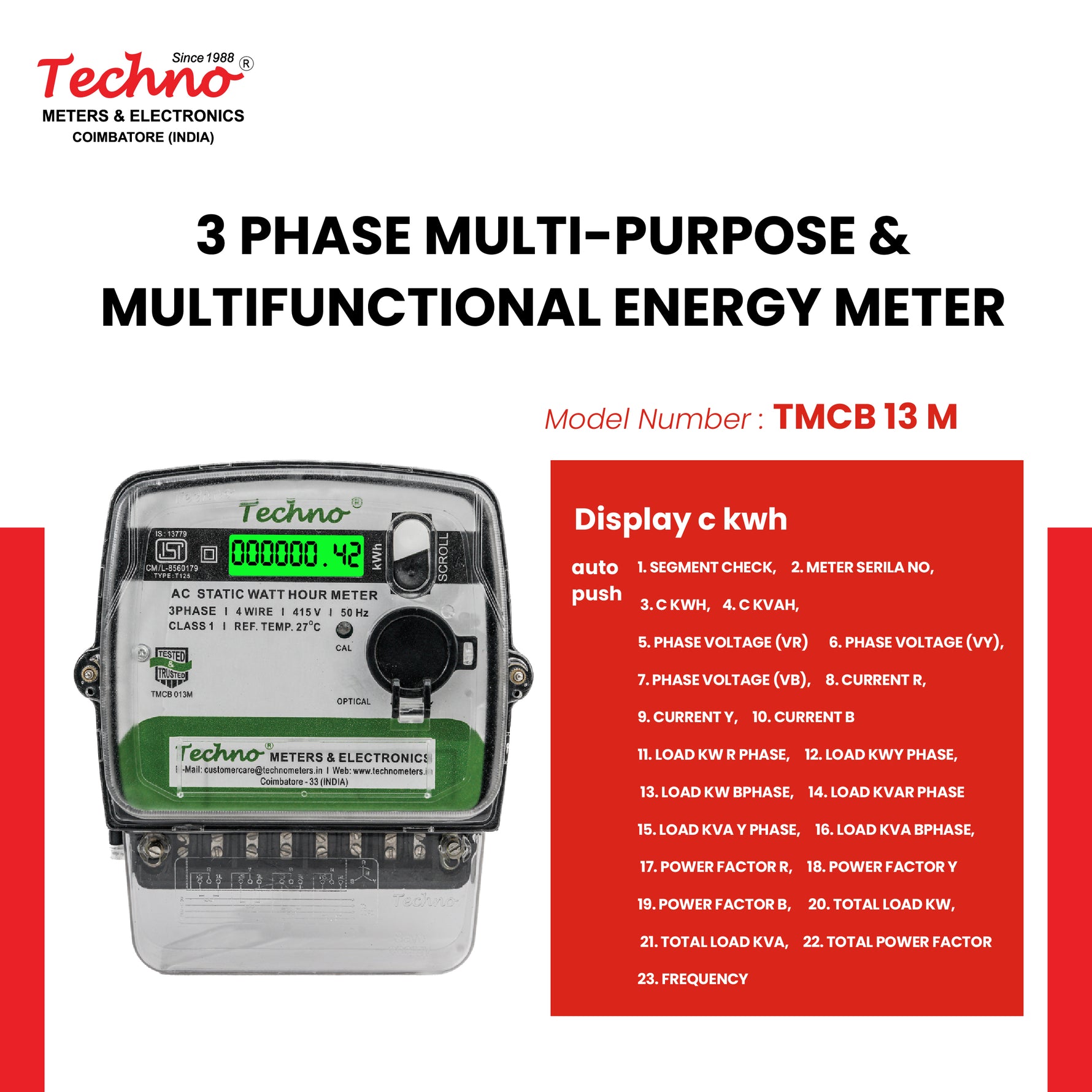 THREE PHASE DIGITAL MULTIFUNCTIONAL ENERGY METER (10-100 A)