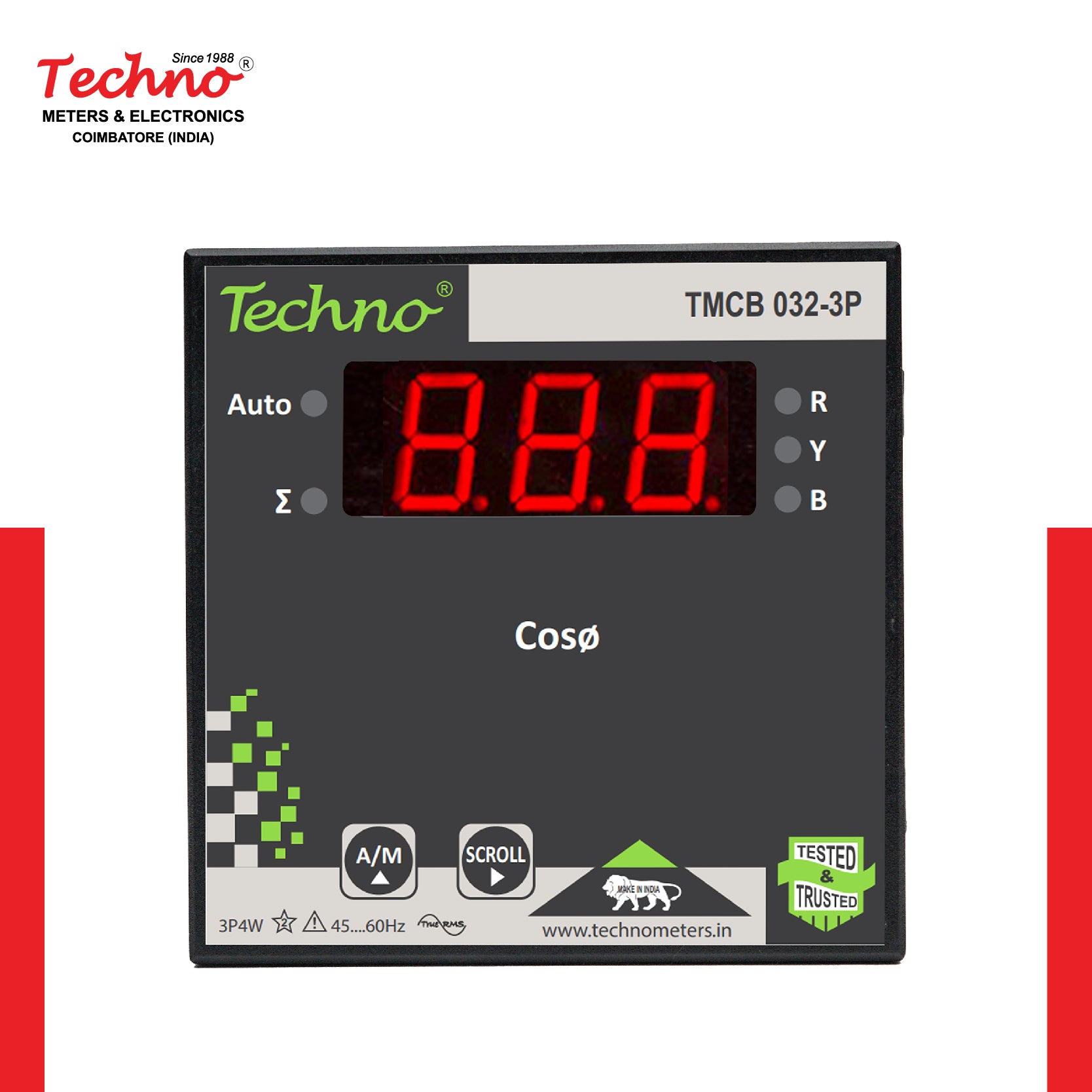 THREE PHASE PROGRAMMABLE DIGITAL  POWER FACTOR METER