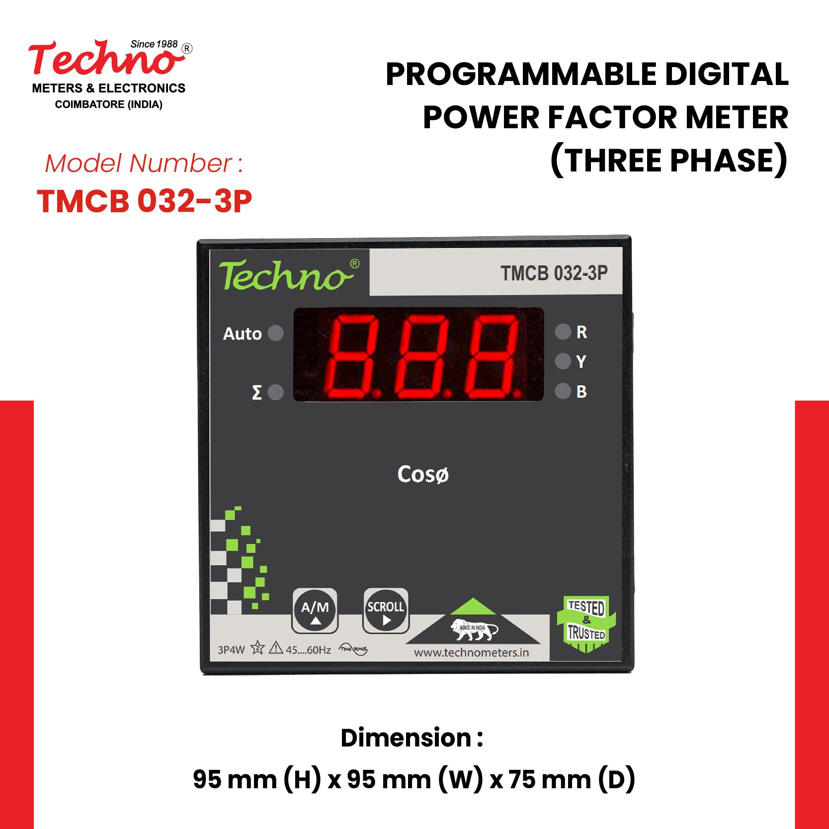 THREE PHASE PROGRAMMABLE DIGITAL  POWER FACTOR METER