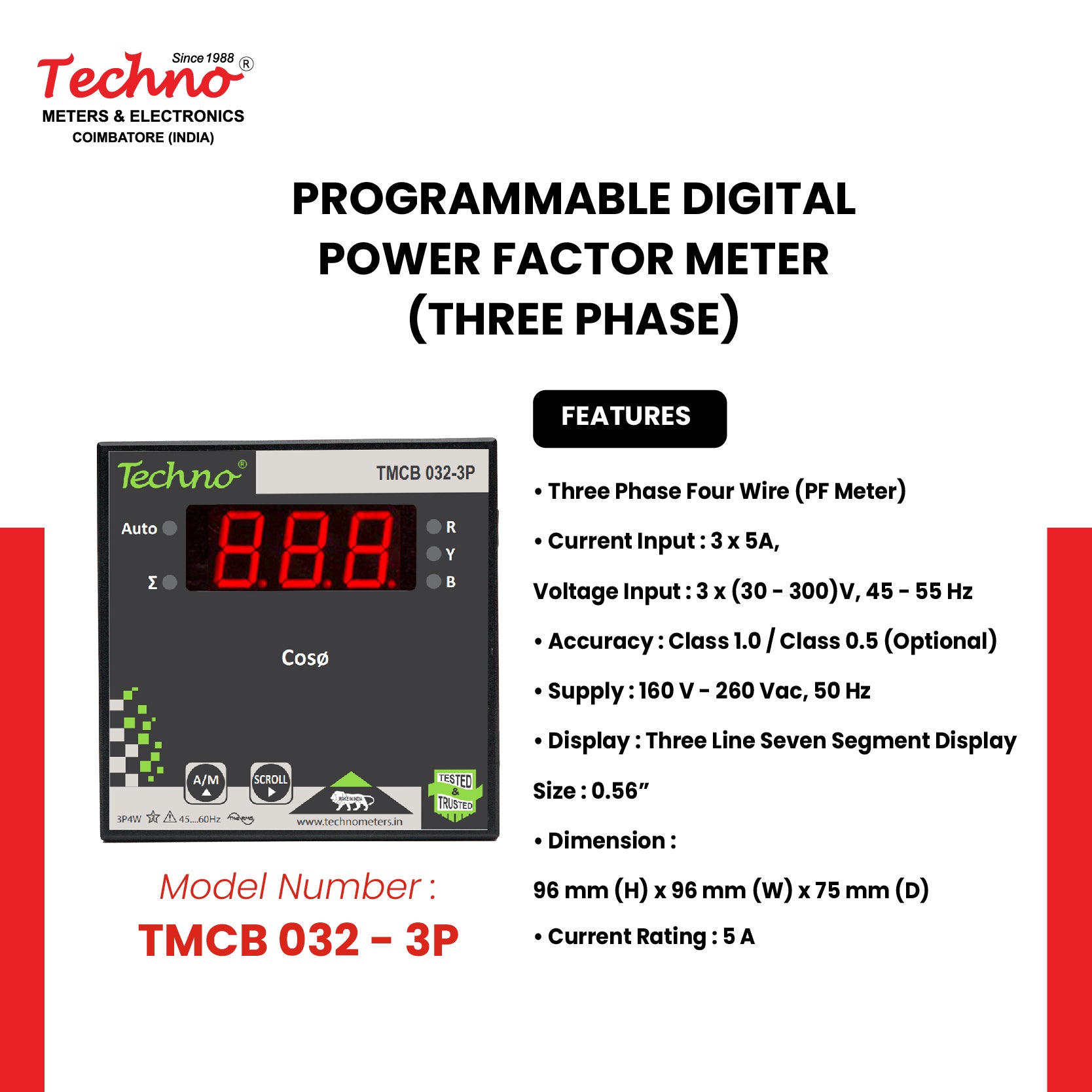 THREE PHASE PROGRAMMABLE DIGITAL  POWER FACTOR METER