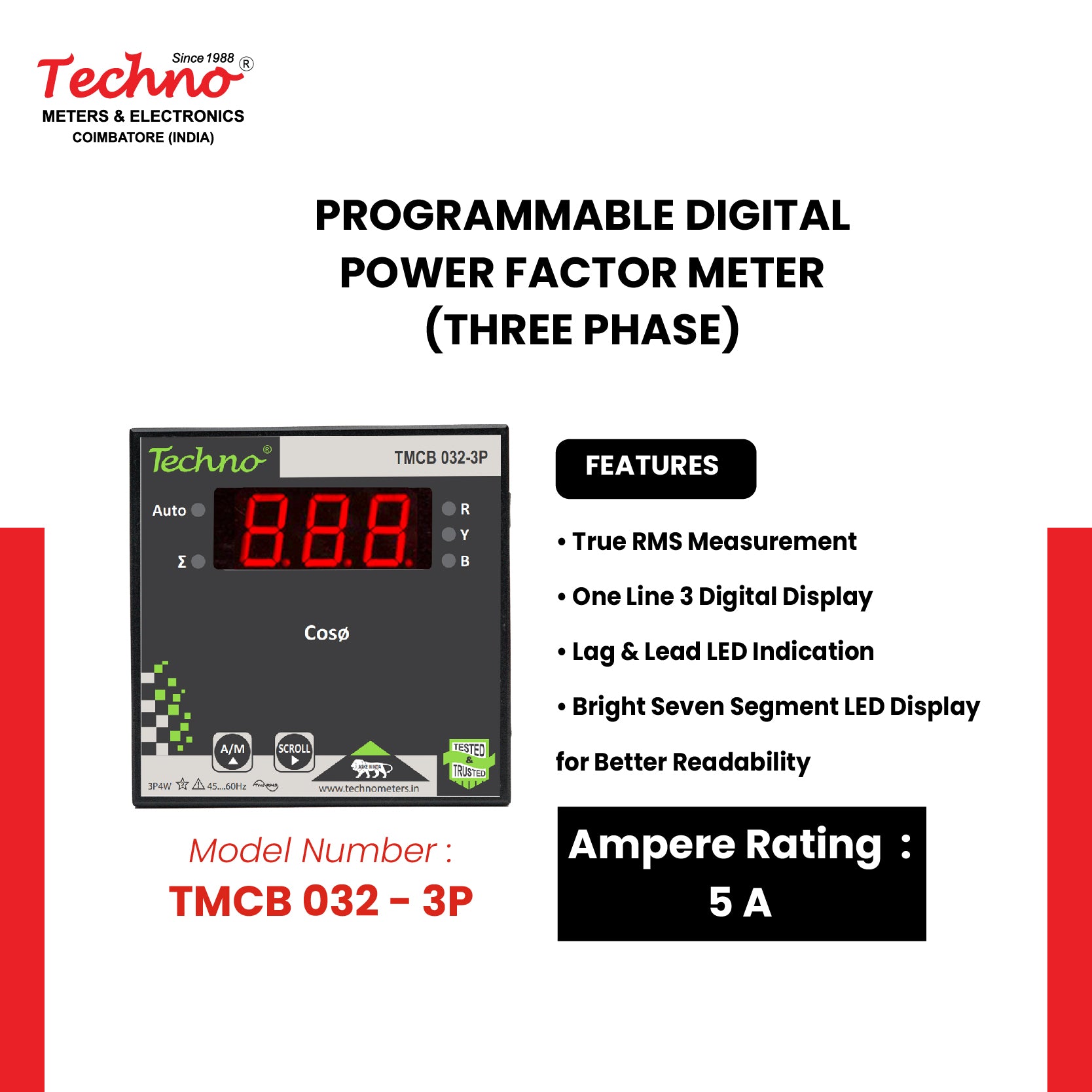 THREE PHASE PROGRAMMABLE DIGITAL  POWER FACTOR METER