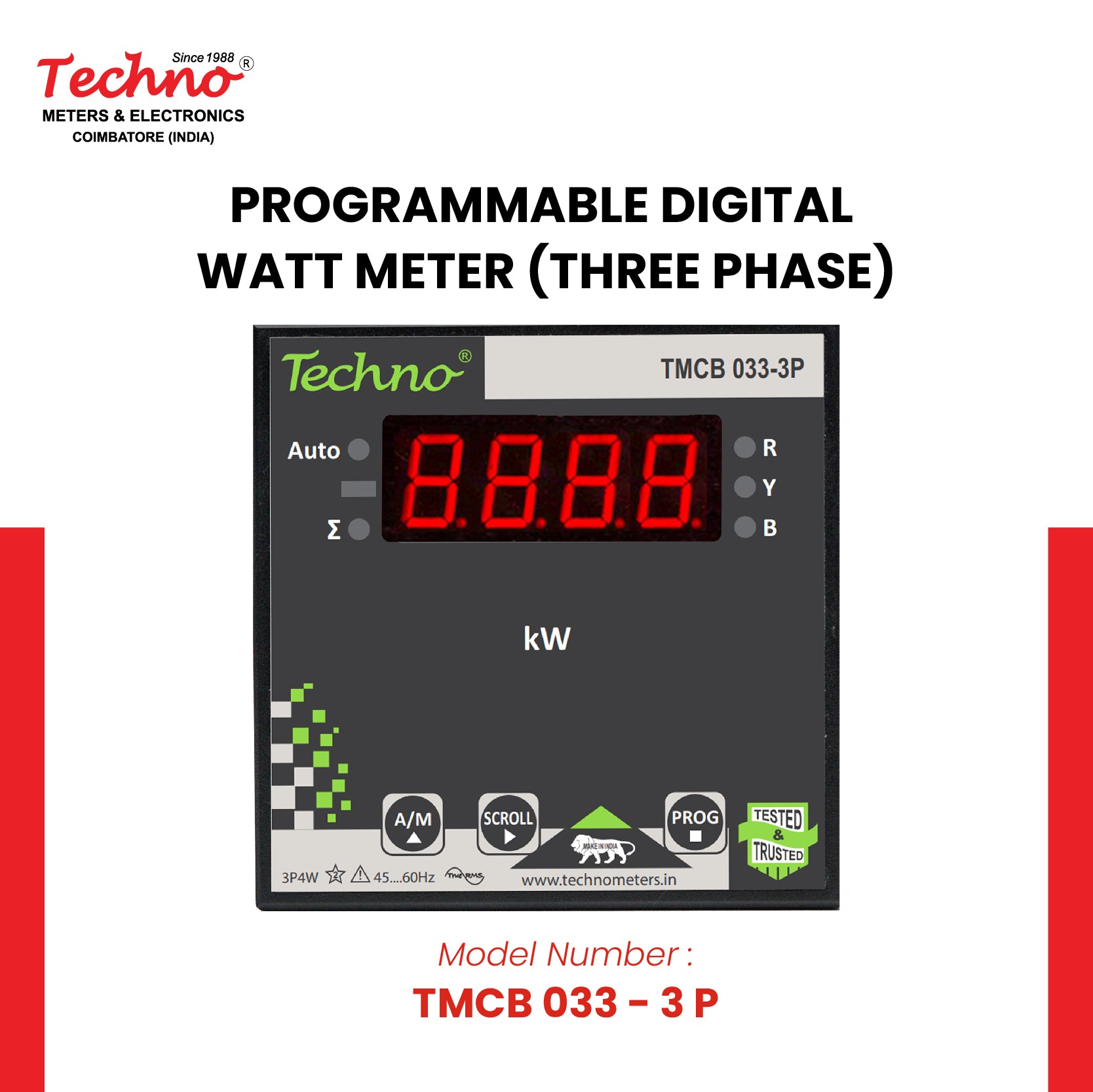THREE PHASE PROGRAMMABLE DIGITAL  WATT METER